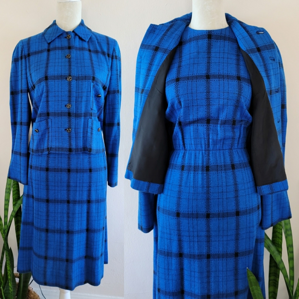 Vtg 70s Jamison Boutique Plaid Dress Set